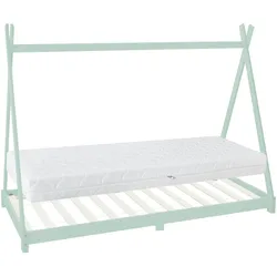 ML-Design Kinderbett + Matratze Bett Hausbett Lattenrost Tipi Bett Holzbett Minze 90x200cm