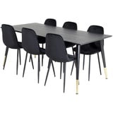 ebuy24 Dipp180x90BLBR Essgruppe Esstisch schwarz und 6 Polar Diamond Esszimmerstühle Velour schwarz.