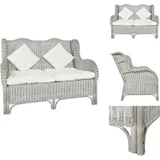 Vidaxl - 2-Sitzer-Sofa Grau Natürliches Rattan und Leinen - Ratansofa - Gartenmöbel - Lounge Möbel - Couch - Sessel