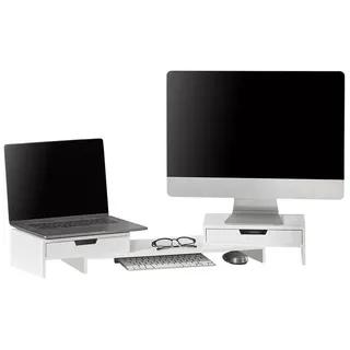 SoBuy Monitorerhöhung BBF04 für 2 Monitore 60–107x11x22 cm Weiß
