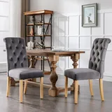 Samt Esszimmerstühle 2er Set Mit Eichenbeinen, Knopf, Chromklopfer Schlafzimmerstuhl Küchenstuhl Wohnzimmer Lounge Freizeitstuhl, Grau