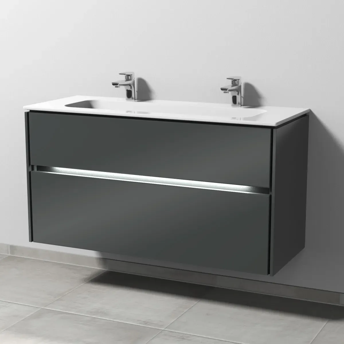 Sanipa Twiga Keramik-Set Design mit 2 Auszügen und LED-Beleuchtung, Anthrazit-Glanz, SL25379 SL25379