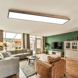 GLOBO LED Wohnzimmerleuchte, Holzoptik, opal, L 120cm - Braun