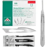 Set - 100 Stück sterile Skalpellklingen Figur 18 aus Karbonstahl - Ersatzklingen + 1 x Shehadeh - Skalpell-Halter - Edelstahl