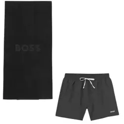 BOSS für Herren. 50536351 Schwarzer Badeanzug und Handtuch-Set (M), Strandbekleidung, Recyceltes Polyester, Nachhaltig
