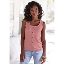 LASCANA Trägertop "mit Zierknopfleiste", Damen, Gr. 36/38, lila (beere), Piqué, Obermaterial: 69% Polyester (REPREVE), 28% Viskose, 3% Elasthan, unifarben, figurumspielend normal, Rundhals, Tops Trägertop, aus weicher Piqué-Qualität