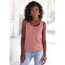 LASCANA Trägertop "mit Zierknopfleiste", Damen, Gr. 36/38, lila (beere), Piqué, Obermaterial: 69% Polyester (REPREVE), 28% Viskose, 3% Elasthan, unifarben, figurumspielend normal, Rundhals, Tops Trägertop, aus weicher Piqué-Qualität
