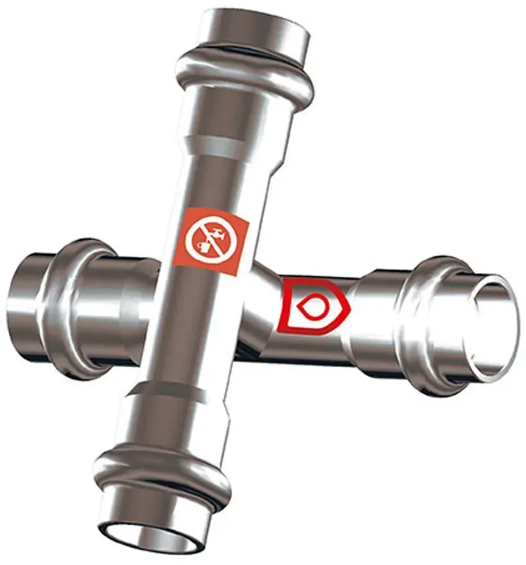 C-Stahl Pressfitting V Kontur - Außerachsiges Kreuz (i/i/i/i) (Ausführung: 22 - 18 - 22 - 18 mm)