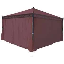 Mendler Pergola Cadiz, Garten Pavillon, stabiles 7cm-Gestell mit Seitenwand ~ rot-braun 4x4m