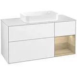 Villeroy & Boch Finion Waschtischunterschrank F711PCGF 120x60,3x50,1cm, Regal rechts Oak Veneer, Glossy white lacquer