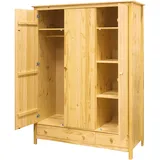 Möbilia Kleiderschrank | mit 3 Türen, 2 Schubladen | Kiefer-Holz massiv | naturfarben lackiert | B 144 x T 58 x H 190 cm | 19020055 | Serie SCHRANK