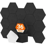 Hexagon Akustikplatten selbstklebend 36 Stücke,TONOR Schallabsorber Schallschutz mit Hochdichte Wandfliesen Schall Dämmung 30x26x0,9cm für Studio, Büro,Akustische Behandlung und Wanddekoration Schwarz