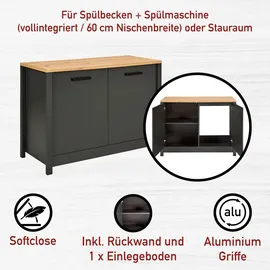 Interlink Küchenzeile 430 cm Anthrazit/Eiche