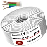 MAS Premium Feuchtraumkabel Stromkabel 5-170m Mantelleitung NYM-J 5x1,5, 2,5, 4, 6, 10 oder 16 Elektrokabel Ring für feste Verlegung (NYM-J 5x2,5 mm2, 75m)