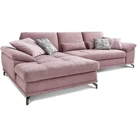 Cavadore L-Form-Sofa Castiel mit Federkern / Große Eckcouch mit Sitztiefenverstellung und XL-Longchair / 312 x 89 x 173 / Webstoff, Flieder-Rosa