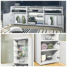 Vladon Wohnwand, Grau, Holzwerkstoff, 286x122.5x35 cm, Wohnzimmer, Wohnwände, Wohnwand-Sets