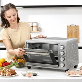 Homcom Minibackofen 32l 1600 W silber inkl. Backblech + Grillrost + Krümelblech