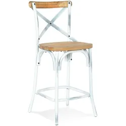 Barhocker Holz-Metall | 65 cm Sitzhöhe | Vintage Design Rückenlehne Fußstütze | Weiß-Braun | Tresenhocker | Kadima Design
