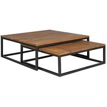 Wohnling Couchtisch WL5.054, Sheesham, aus Holz | Metall, 2-teilig Massivholz 75 x 75 x 27 cm - Weiß