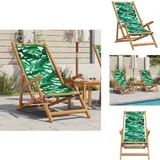 Strandstuhl Klappbar Blattmuster Massivholz Eukalyptus Stoff - Holzsessel - Gartenstuhl - Lounge Chair - Liegesessel - Outdoor Möbel