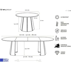 WFL GROUP Runder Ausziehtisch 100-180 x 76 cm dunkelbraun