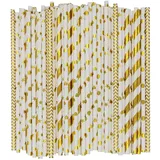 Strohhalm Papier,Bunte Papierstrohhalme,rinkhalme Papier Biologisch Abbaubare,für Partys, Hochzeiten und Anlässe, Party Strohhalme (Gold-200 Pack)