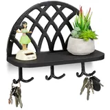 Relaxdays 4 x Schlüsselbrett mit Ablage schwarz Schwarz