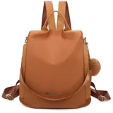 OLIVIA WONG Diebstahlsicherer wasserdichter Rucksack für Damen (13L) | Umwandelbarer Rucksack in Handtasche mit Pompon und abnehmbarem Ziergriff, braun, 30x30x14 cm