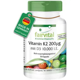 Fairvital Vitamin K2 200 µg mit D3 10000 I.E. Kapseln 90 St.