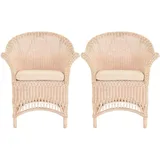 Krines Home Loungesessel 2er Set Extra breiter Rattansessel Landhaus Flechtsessel Wintergarten, Natur Rattan Sessel Korbsessel weiß