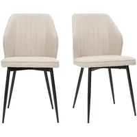 Design-Stühle Stoff mit strukturiertem Samteffekt in Beige und schwarze Metallfüße (2er-Set) FANETTE