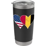 USA und Belgien Flaggen - Amerikanische & Belgische Vintage Herzen Doppelwandiger Edelstahl-Thermobecher