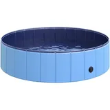 Pawhut Hundebadewanne Faltbar Badewanne Hundepool Plantschbecken Swimmingpool Wasserbecken Für Hunde Und Katzen Schwimmbecken Kunststoff+holz Blau Ø120 X H30 Cm