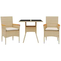vidaXL 3-tlg. Garten-Essgruppe mit Kissen Beige Poly Rattan und Glas