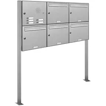 AL Briefkastensysteme 5 Fächer Premium Edelstahl Stand Briefkasten Anlage mit Klingeln, Post A4 modern, robust, wetterfest, Artikelnummer: 331V5S3KS