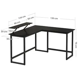 VASAGLE Schreibtisch schwarz L-Form, O-Fuß-Gestell schwarz 130,0 / 140,0 x 50,0 cm