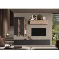 Home Affaire Wohnwand HOME AFFAIRE "Infinity, 7tlg. Breite 276 cm, Höhe variabel, Schrankwand, Anbauwand", schwarz (eiche cadiz nb, lava), B:276cm H:210cm T:40cm, Kastenmöbel-Sets, Wohnwand, (2x Lowboard, 3x Hängeschrank, 2x Wandregal)