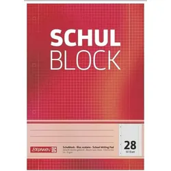 BRUNNEN 1052528 Block „Schulblock“ A4 kariert, mit Randlinie innen und außen, Lin. 28