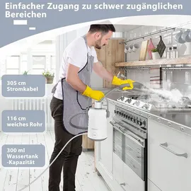 Costway Dampfreiniger Portable Handgerät 3 Bar, Handdampfreiniger mit 300ml Wassertank, 116cm Schlauch, 3m Kabel & 10 Zubehör Set, Grau
