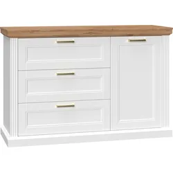 Kombikommode HOME AFFAIRE "Tara, im klassischen Landhausstil, FSC-zertifiziert, in 2 Größen", weiß (weiß matt, pacific walnut), B:138cm H:91cm T:48cm, MDF, Spanplatte, Sideboards, Kombikommode, lackiert mit wasserbasiertem UV-Lack, unempfindlich und kratzfest