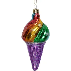 Christbaumschmuck Glas 11,7cm Eis in Waffel Figur Handbemalt mit Glitzer Weihnachtsbaum Anhänger Christbaumanhänger Weihnachtsbaumschmuck Eiscreme