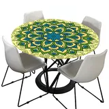Morbuy Rund Tischdecke Elastisch, Mandala Drucken Rund Tischdecken Wasserdicht Lotuseffekt Abwaschbar Abwischbar Tischtuch für Dekoration Küchentisch Garten Outdoor (Durchmesser 100cm,Gelb)