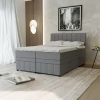 Panda möbel Boxspringbett Doppelbett 140x200, Grau, AVALON, mit Bettkästen,