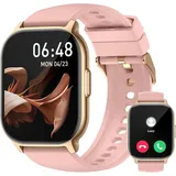 Smartwatch für Herren und Damen, 2,1 Zoll HD Smartwatch mit Bluetooth-Anruf, 110+ Sportarten, Herzfrequenz, Schrittzähler, wasserdicht, IP68 - Rosa