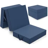 Klappmatratze 3-teilig, Gästematratze mit extra dicken Schaumstoff, ELONEO, 15 cm hoch, waschbarer Bezug, geeignet für Hausstauballergiker, schadstoffgeprüft blau
