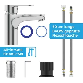 Bächlein Badarmatur Keila in klassischem Design, Einhebelmischer mit langlebiger Keramikkartusche und Montage-Set, Bad Wasserhahn fürs