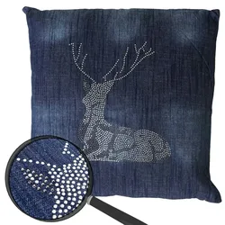 Mendler Deko-Kissen Hirsch, Sofakissen Zierkissen mit Füllung, blau Glitzersteine 45x45cm
