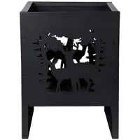 FEUERKORB Motiv Hirsch | Stahl schwarz LxBxH 30x30x40cm | Feuerstelle Outdoor Feuerkorb Feuertonne Garten- Dekoration