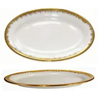 Edle Ovaler Teller Set Keramik Weiß mit Goldrand 26.5 cm,Oval Servierteller mit Unregelmäßig Goldenem Rand,Moderne Porzellan Speiseteller, Steakteller, Fischteller für Antipasti,Tapas, Desserts &Pasta