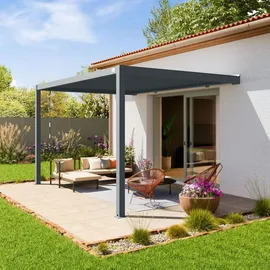 primeyard Terrassenüberdachung 3x4 m Aluminium-pfosten mit Lamellendach aus Stahl anthrazitfarbene Anbaupergola